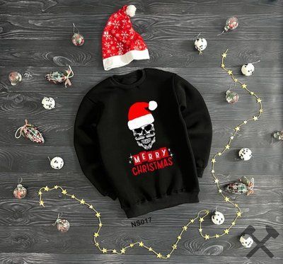 Толстовка зимова чоловіча Merry Christmas чорна з начосом новорічна світшот кофта флісова зима M 2670476943 фото