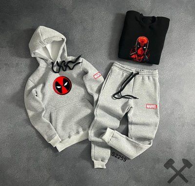 Спортивный костюм мужской Marvel серый черный теплый зимний комплект с начесом худи свитшот штаны зима марвел XXL 2630559289 фото
