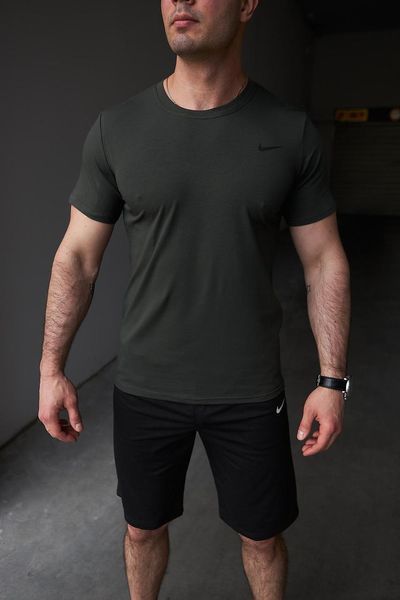 Спортивний комплект чоловічий Nike хакі футболка+чорні шорти літній костюм трикотажний найк повсякденний 2655165256 фото