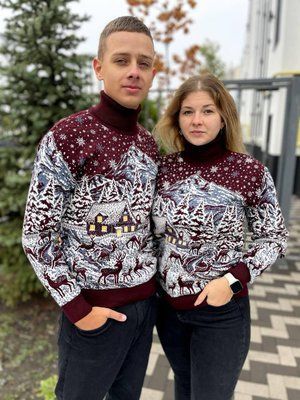 Светр новорічний з оленями чоловічий в'язаний вовняний L 2384778175 фото