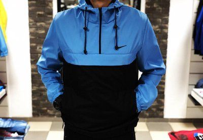 Вітрівка анорак куртка чоловіча Найк Nike блакитна весняна осіння легка водовідштовхувальна 2495371246 фото