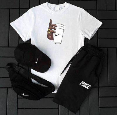 Костюм чоловічий літній Nike Шорти + Футболка + Кепка + Бананка в подарунок XXL 2609057489 фото