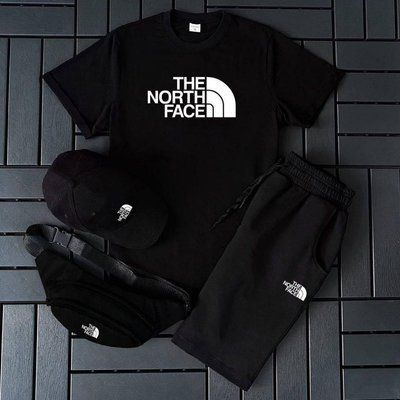 Костюм чоловічий літній The North Face чорний Футболка + Шорти + Кепка + Бананка в подарунок XL 2608977065 фото