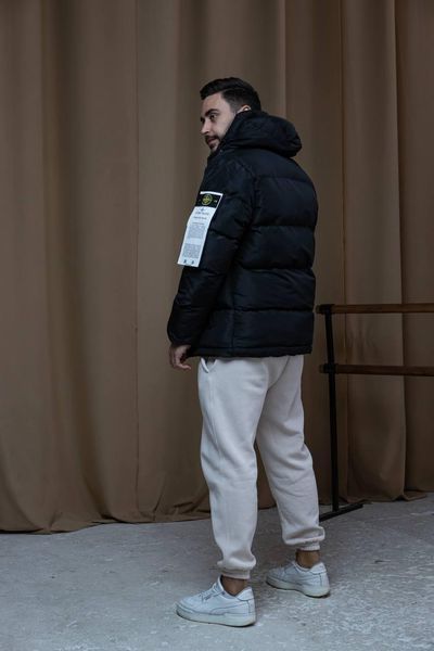 Чоловіча куртка Стон Ісланд на зиму Тепла чоловіча куртка з капюшоном чорна M 1963287065 фото
