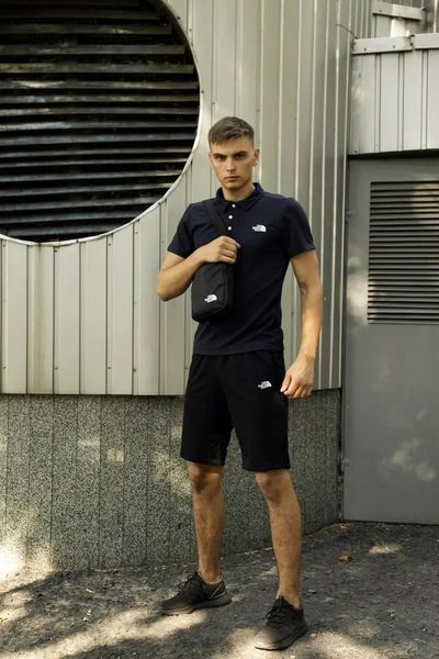 Спортивний комплект чоловічий The North Face поло синє+шорти чорні+барсетка літній костюм бавовняний норс фейс XL 2657626786 фото