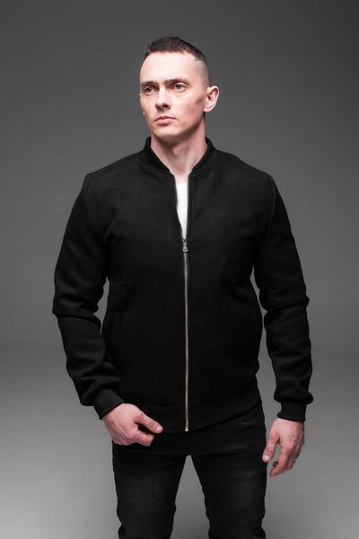 Бомбер мужской casual черный из кашемира куртка однотонная легкая весна осень с молнией воротник-стойка 2666703213 фото