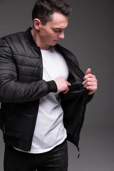 Куртка бомбер чоловіча Road чорна утеплена однотонна на блискавці легка осінь весна повсякденна 3XL 2669233380 фото