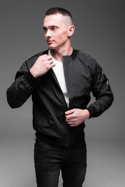 Куртка бомбер чоловічий базовий чорний стильний однотонний легкий весна осінь спортивний повсякденний M 2667525238 фото