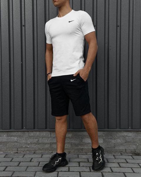 Спортивний комплект чоловічий Nike біла футболка+чорні шорти літній костюм трикотажний найк повсякденний 2655165258 фото