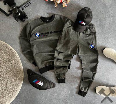 Комплект мужской Bmw Motorsport темно серый спортивный костюм свитшот штаны кепка бананка бмв весна лето осень L 2626178930 фото