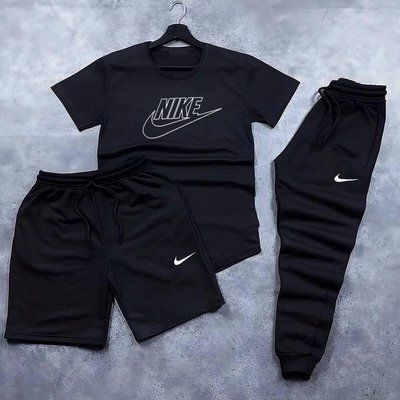 Літній чоловічий костюм шорти футболка штани Nike спортивний комплект найк чорний M 2610895450 фото