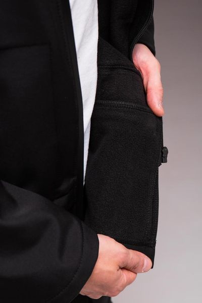 Куртка подовжена чоловіча Softshell чорна на флісі з блискавкою з капюшоном тепла однотонна повсякденна 2666703218 фото