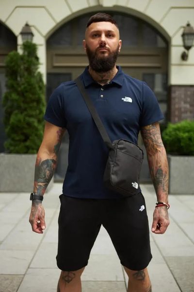 Спортивний комплект чоловічий The North Face поло синє+шорти чорні+барсетка літній костюм бавовняний норс фейс XXL 2657626787 фото