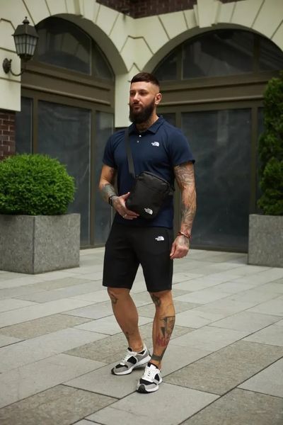 Спортивний комплект чоловічий The North Face поло синє+шорти чорні+барсетка літній костюм бавовняний норс фейс XXL 2657626787 фото