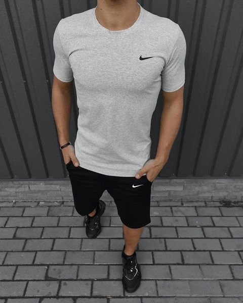 Спортивний комплект чоловічий Nike сіра футболка+чорні шорти літній костюм трикотажний найк повсякденний 3XL 2656646072 фото