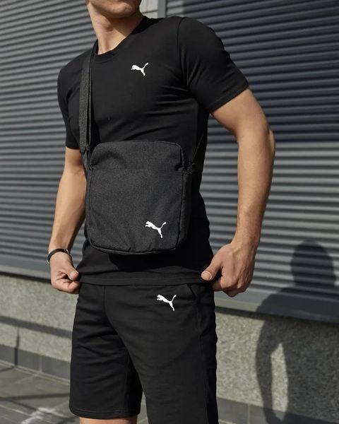 Комплект чоловічий спортивний Puma чорний футболка шорти барсетка костюм літній трикотажний пума повсякденний 3XL 2656521611 фото