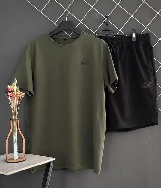 Спортивний Костюм Чоловічий Літній Puma чорні шорти хакі футболка спортивний комплект XL 2607128069 фото