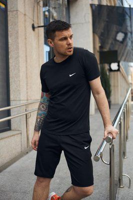Спортивний комплект чоловічий Nike чорний футболка шорти літній костюм трикотажний найк повсякденний M 2656650027 фото