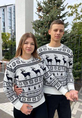 Свитер новогодний с оленями мужской вязаный шерстяной XXL 2384778077 фото