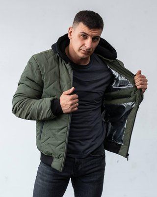 Куртка-бомбер чоловіча стьобана хакі спортивна однотонна тепла легка весна осінь повсякденна M 2666474517 фото