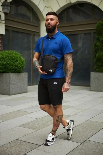 Спортивний комплект чоловічий The North Face поло електрик+шорти чорні+барсетка літній костюм норс фейс M 2657631920 фото