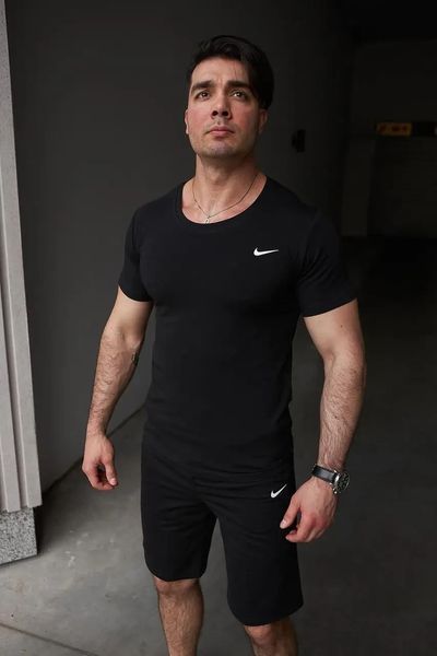 Спортивний комплект чоловічий Nike чорний футболка шорти літній костюм трикотажний найк повсякденний M 2656650027 фото