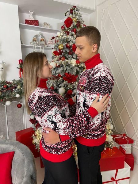 Светр новорічний з оленями чоловічий в'язаний вовняний L 2384778277 фото